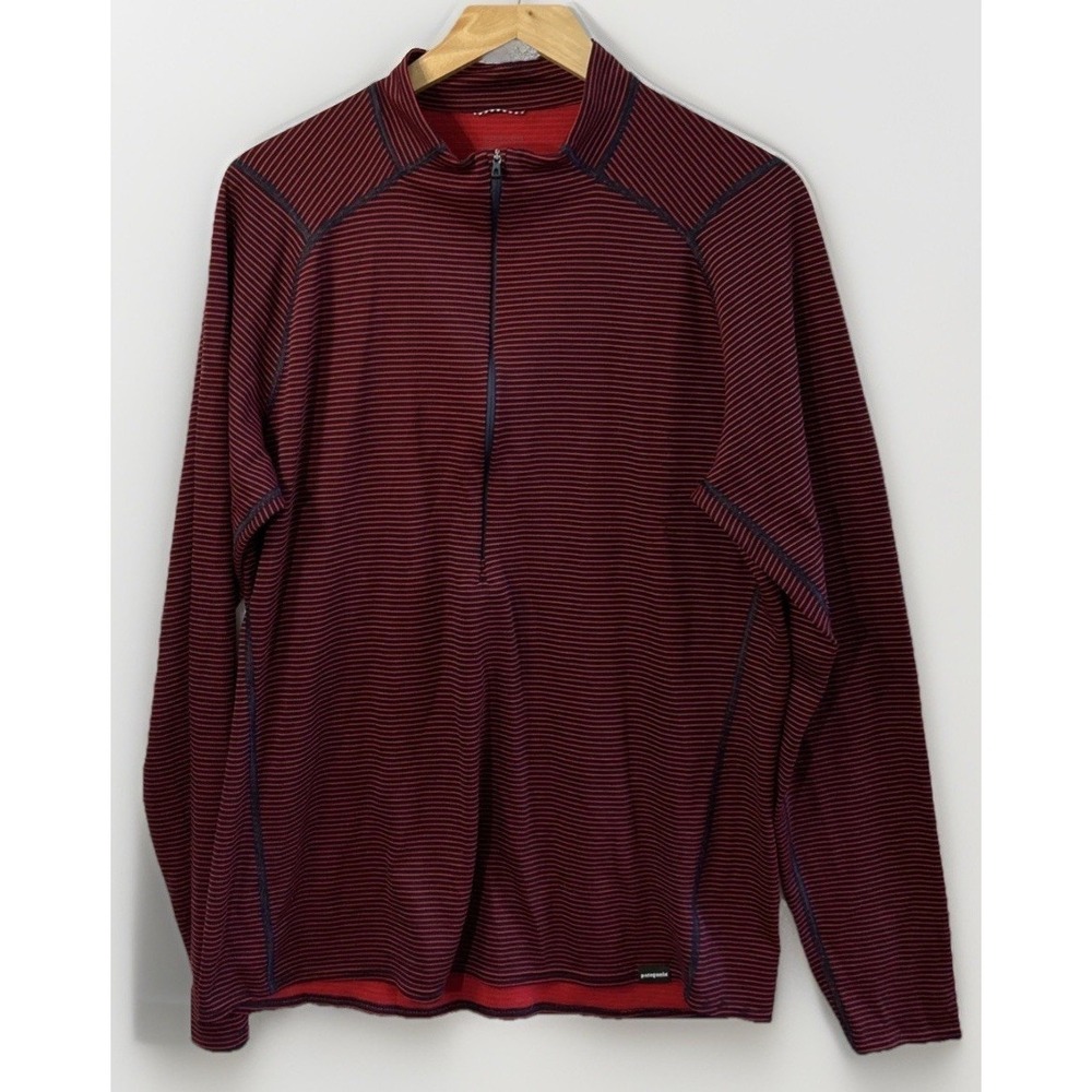 Patagonia Capilene 2 Lightweight Pullover Shirt Mens XL Red Striped 1/4 Zip